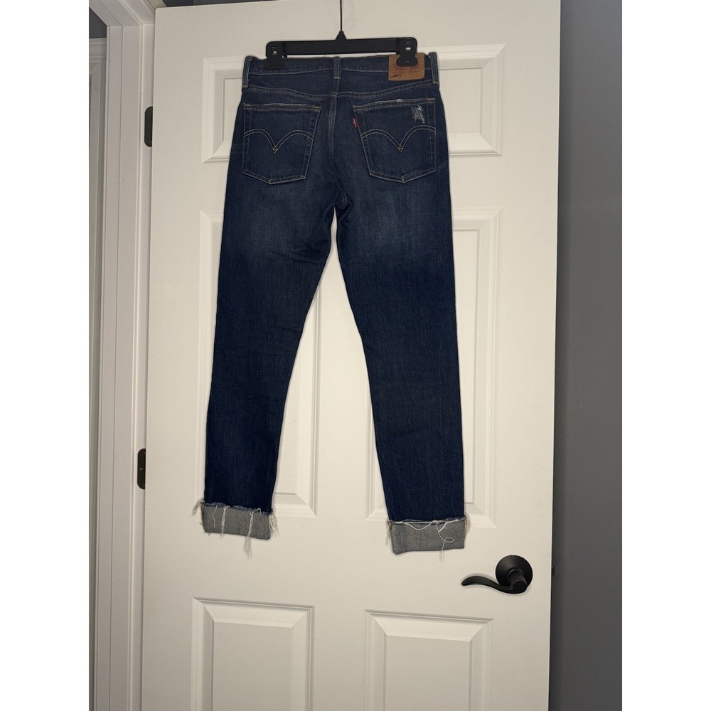 Levi Straight Denim Jeans W 27 Length 30 Women's Cuffed Blue - Picture 2 of 2